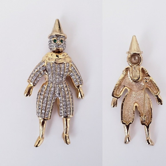 Jewelry - Gold Rhinestone Clown Pierrot Brooch